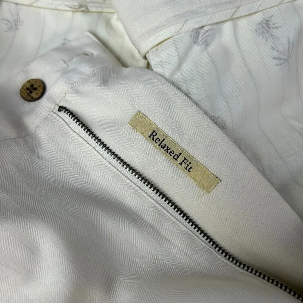 NWT Caribbean White Silk Pleated Front Relaxed Fit Casual Dress Pants‎ 36W 32L